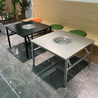不锈钢木炭烧烤桌子商用家用摆摊自助烧烤庭院户外折叠烤肉火锅桌