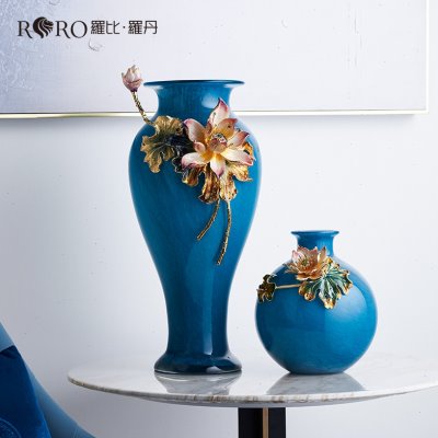 罗比罗丹荷塘月色珐琅彩花瓶创意客厅玄关家居摆件