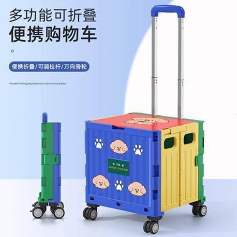 可爱卡通版带盖四轮家用买菜小拉车购物车推车野餐摆摊拉货置物车