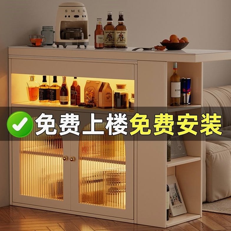 伸缩吧台实木桌家用客厅隔断日式原木风岛台储物柜一体柜
