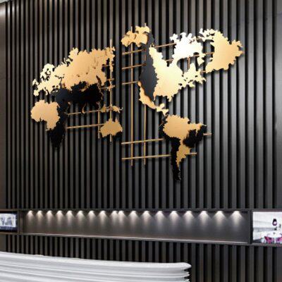北欧世界地图墙上金属壁饰客厅家装酒店大厅墙壁铁艺挂件墙面装饰