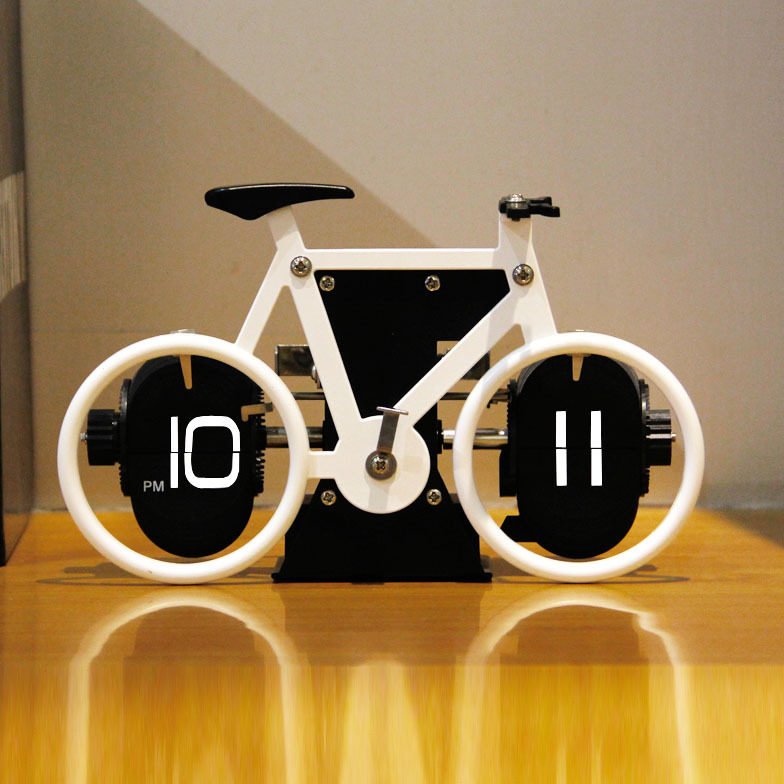 德国自动自行车翻页钟复古客厅座钟翻牌钟表家用时钟桌面时尚摆钟