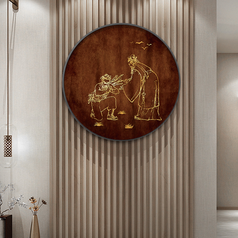 速发餐厅装饰画新中式入户玄关圆形挂画书房茶室进门背景墙好寓意