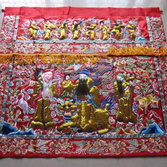 高档手工桌围幢幡 财子寿神桌围神衣八仙彩手工刺绣神将大甲3.6尺