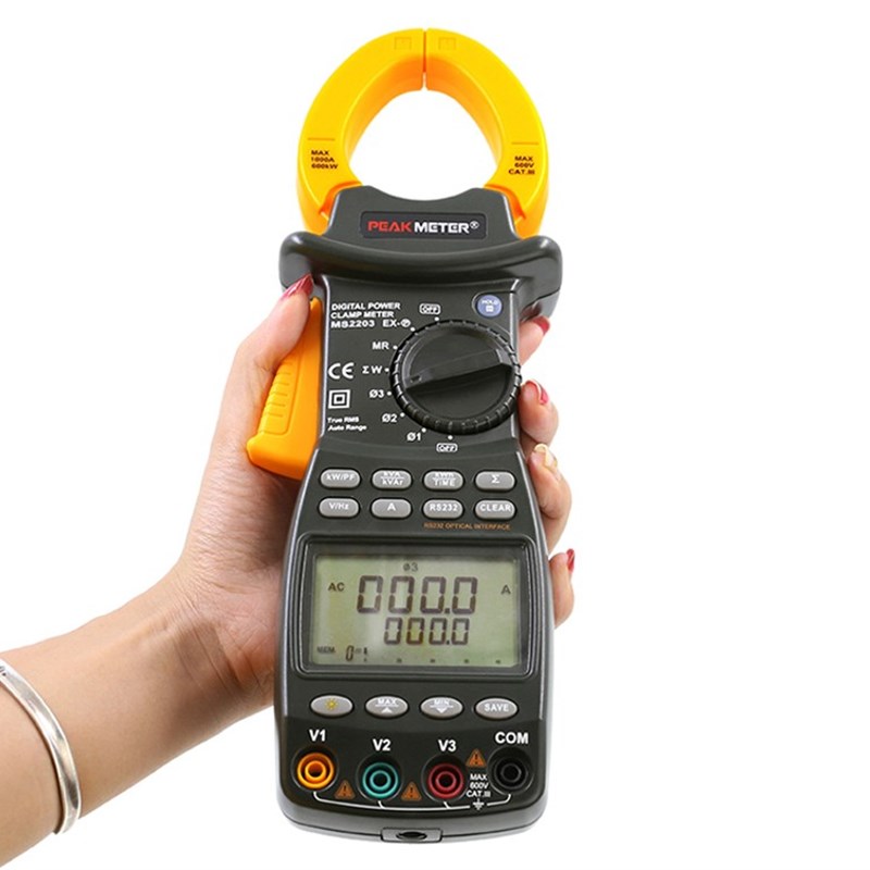 华谊MS2203三相功率计智能高精度有功无功视在因数频率钳式测试仪