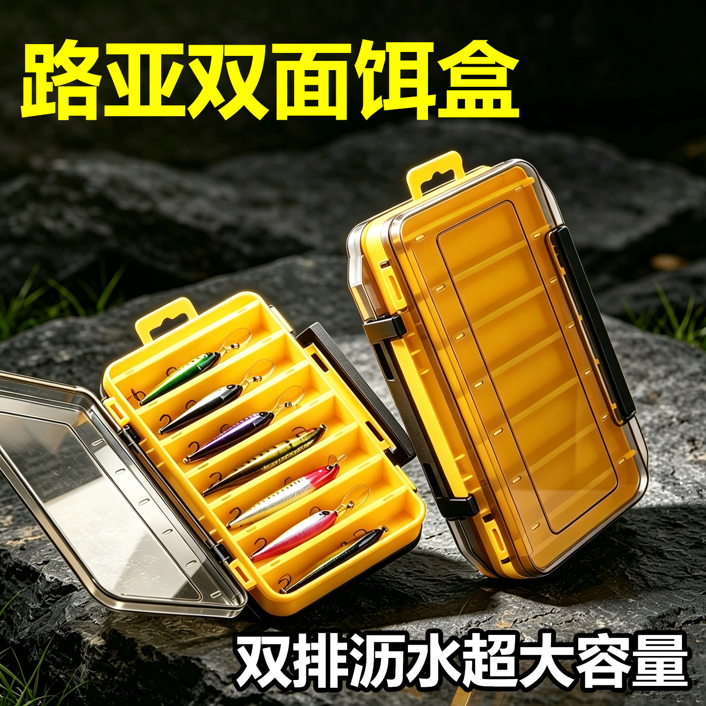 双面14格便携路亚饵盒适合收纳铅笔米诺铁板双层路亚饵盒超大容量