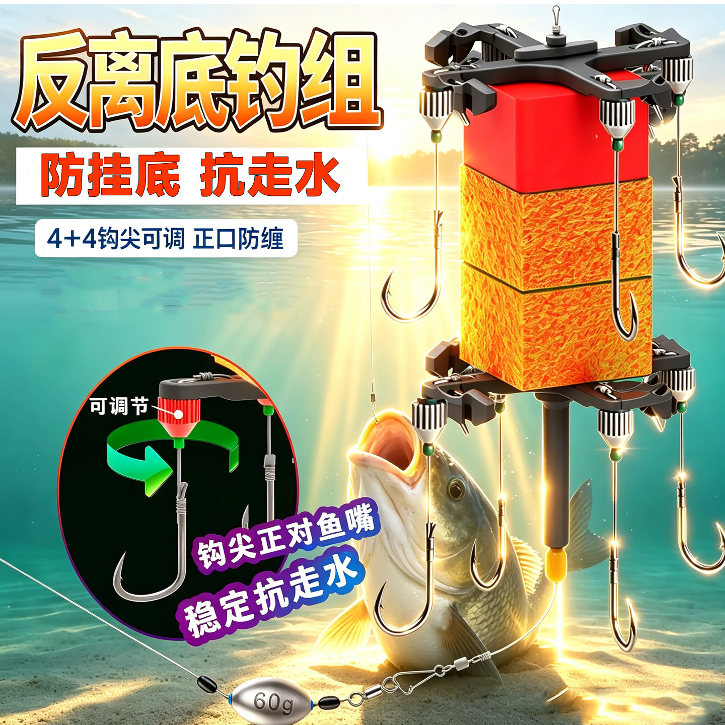 反离底鲢鳙浮漂翻板钩线组套装