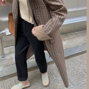 Y脚全棉牛仔裤 不挑腿型牛仔裤 型敲正黑色翻裤 版