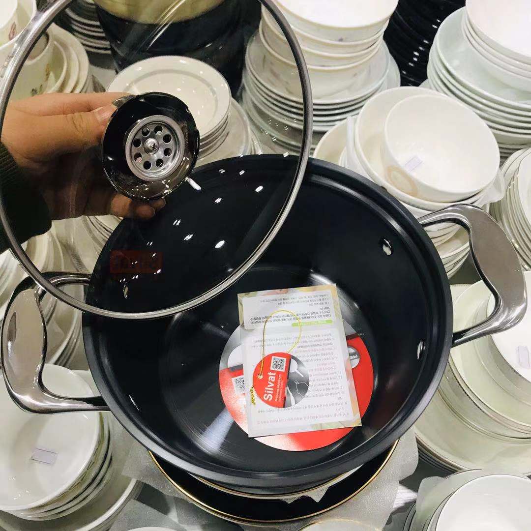 原装进口SIgA黑色印花电磁炉煤气两用大汤锅奶锅防溢盖