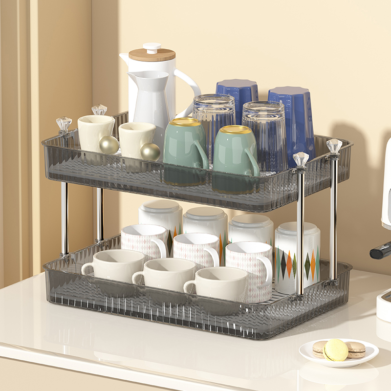 双层杯子置物架家用沥水杯u架桌面茶杯茶具收纳层架放水杯玻璃杯