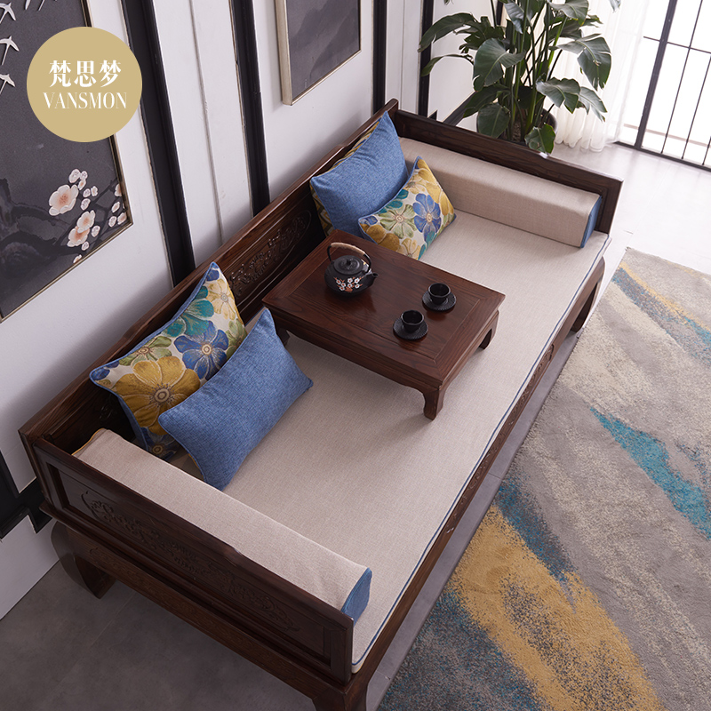 红木沙发坐垫四季通用罗汉床垫五B件套贵妃中式防滑可拆洗布艺垫