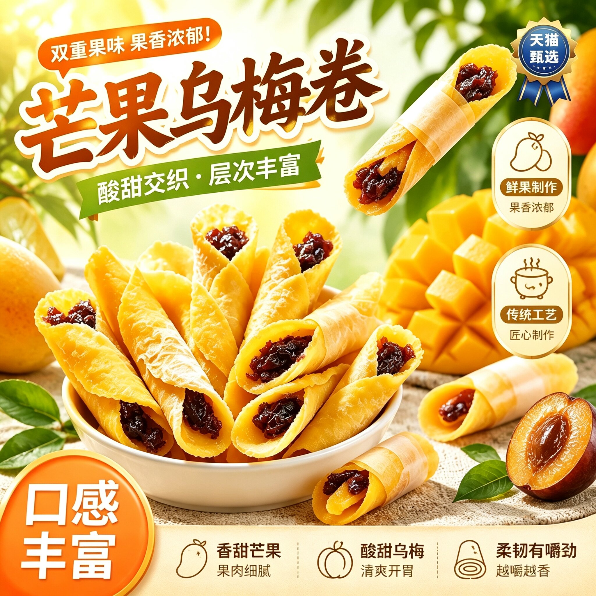 芒果卷乌梅厚切芒果干抱黄桃芭乐柠檬独立小包装蜜饯果脯休闲零食