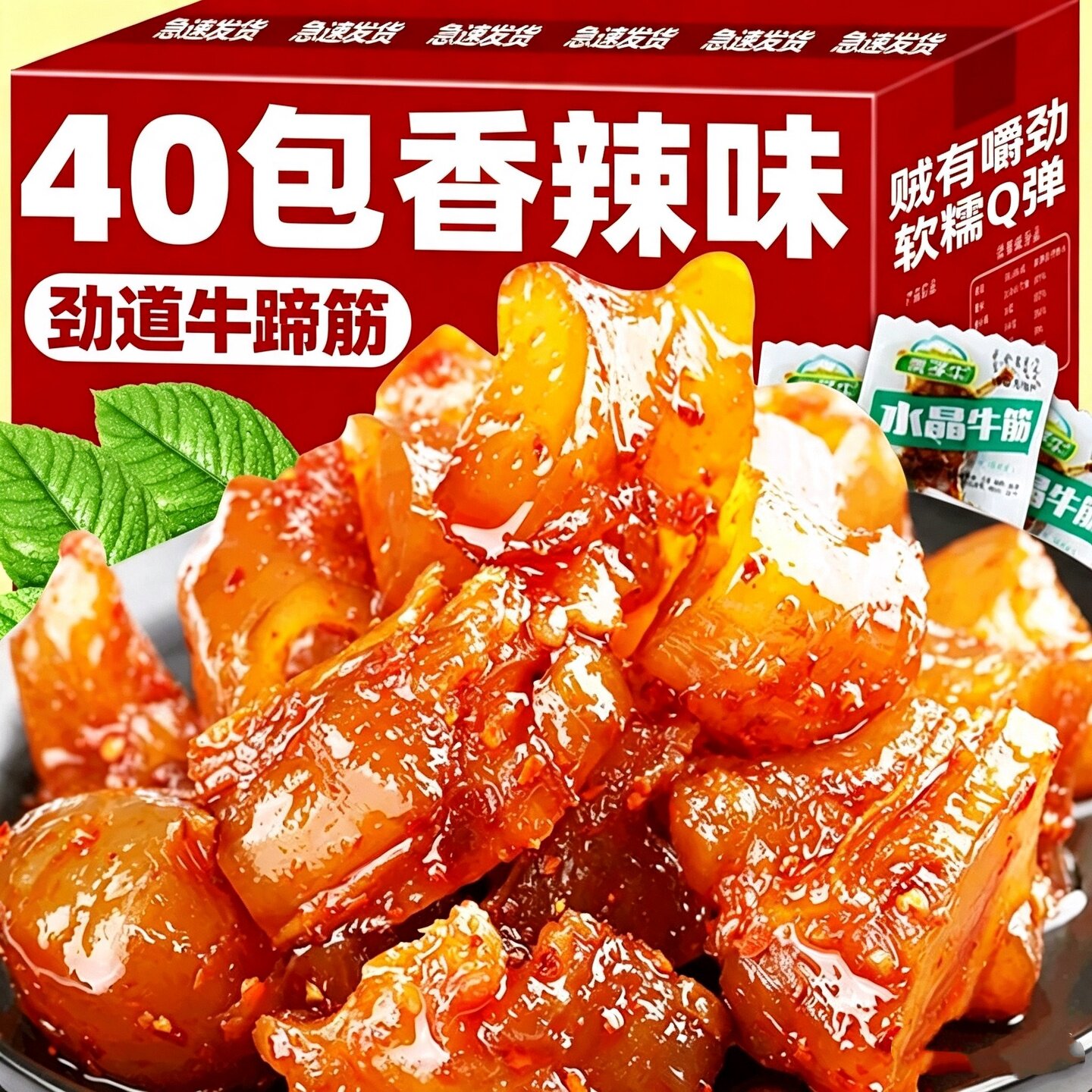 香辣牛蹄筋即食水晶牛筋麻辣网红零食熟食牛板筋牛肉小吃休闲食品