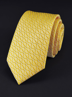 领带男正装商务7cm职业休闲手打款金黄色免打结懒人衬衫拉链式潮