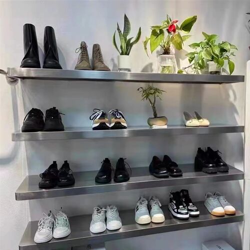 鞋店鞋架展示架不锈钢上墙置物架服装店鞋子包包展示架陈列架定制