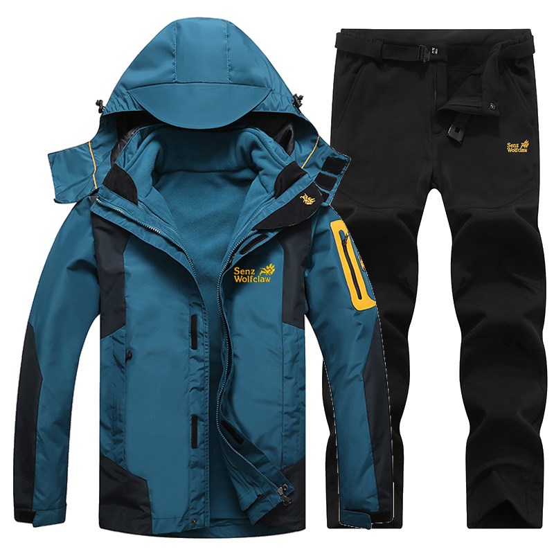 户外冲锋衣男女套装衣裤加绒加厚两件套可拆防风防水三合一登山服