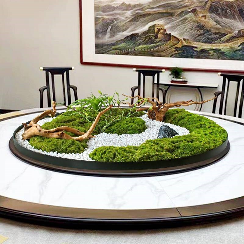 厂促酒店餐桌中间转枯景摆件新式中F盘真造景花装饰大圆桌花艺沙