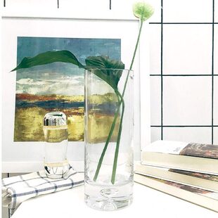 透明底泡玻璃直筒花瓶大中小号加厚转运竹绿萝水培客厅装饰摆件