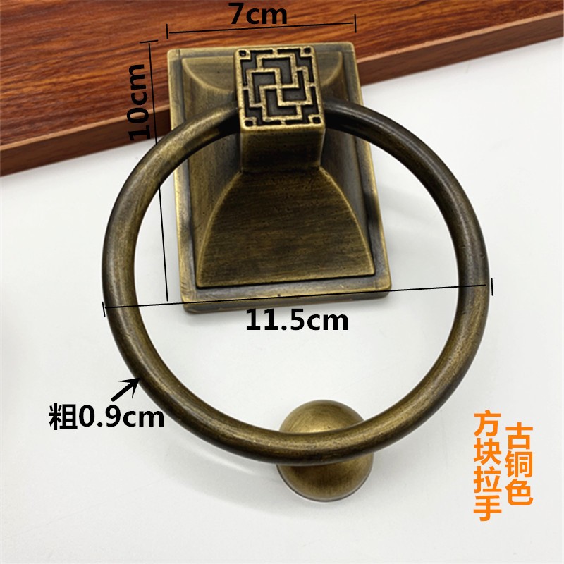 仿古纯铜方形拉手黄铜圆环拉环木门E把手老式大门别墅门拉手铜拉