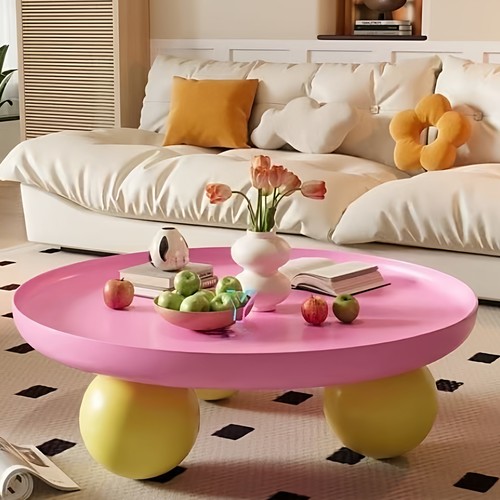 奶油风圆形茶几客厅家用创意新款