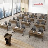 折叠培训桌椅组合长条形桌拼接翻板桌双人移动桌子带轮双层会议桌