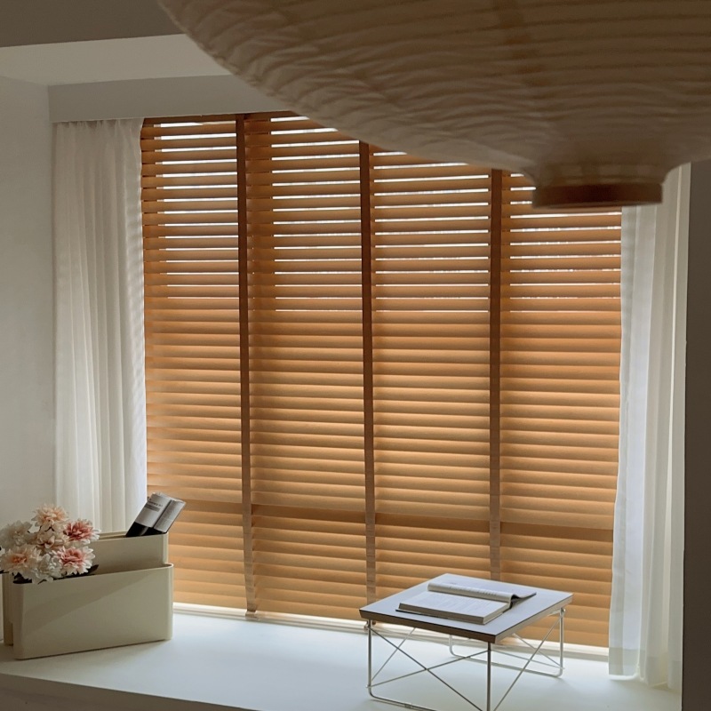 实木百叶窗帘客厅阳台卧室办公室电F动木帘木质百叶帘遮光升降卷