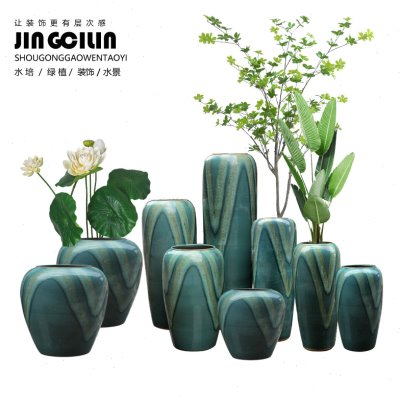 窑变酒店餐厅样板房居家客厅落地大号花瓶旋转门落地插花器陶瓷罐