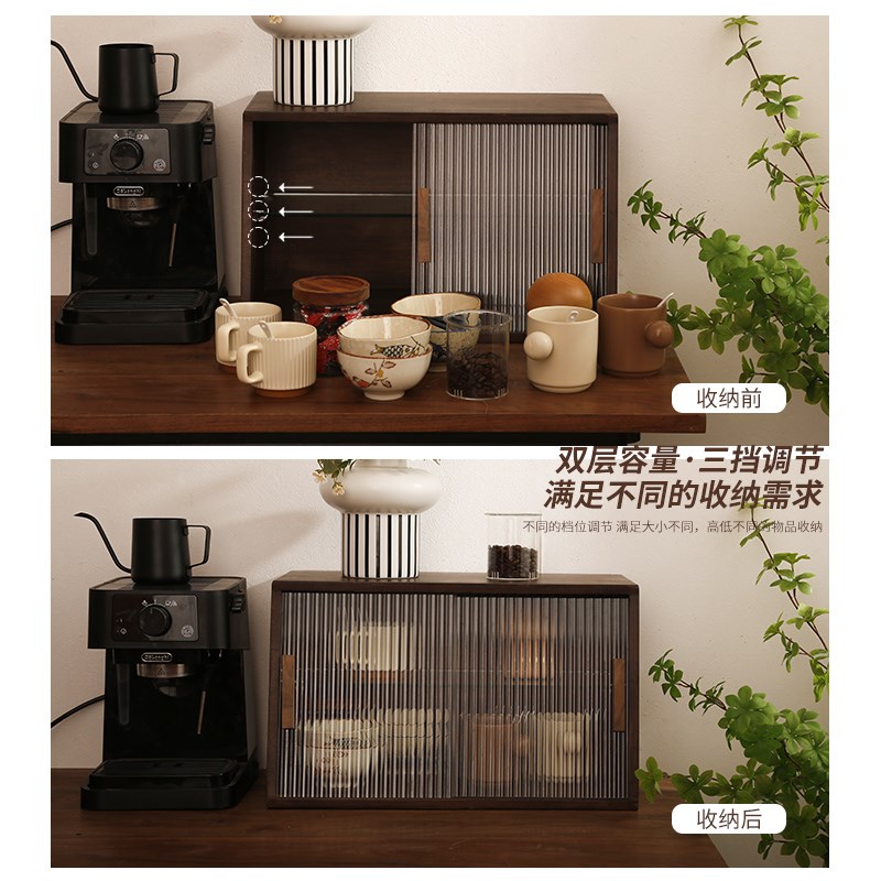 褐本实木收纳柜储物柜桌面台面餐边柜客厅飘窗茶具水杯Y复古置物