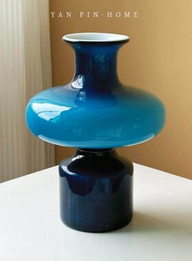 法式宝蓝色中古琉璃花瓶轻奢高级感摆件客厅插花家居装饰艺术花器