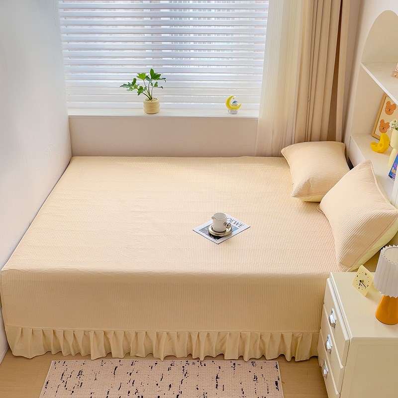 定制纯色Ae类全棉榻榻米床单大炕盖绗缝防滑夹棉四季通用花边床盖