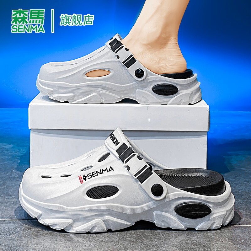 森马包头洞洞鞋男款2026夏季新款踩屎感男士厚底运动休闲沙滩凉鞋