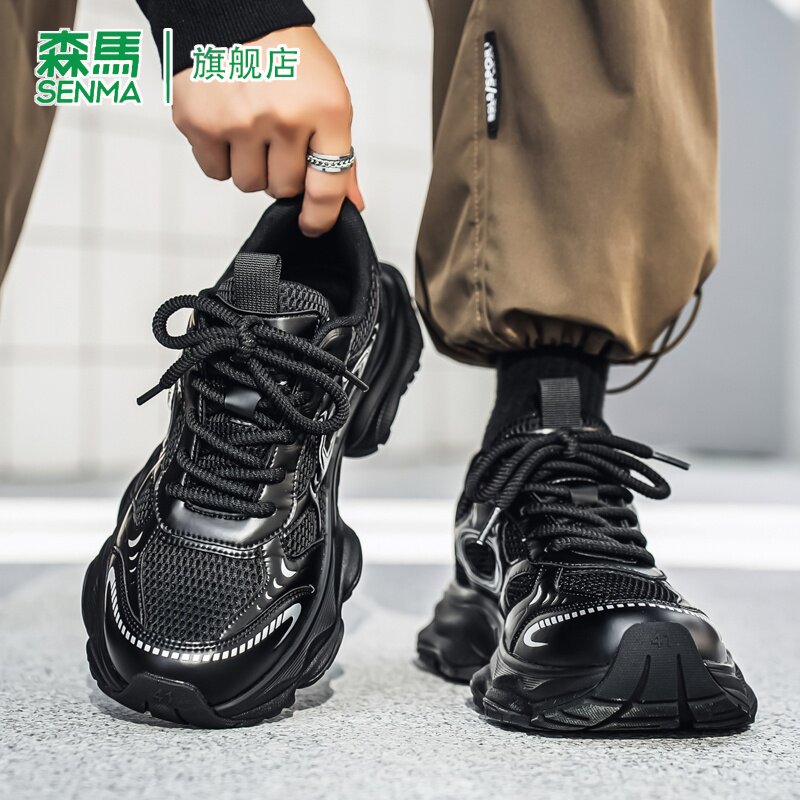 森马男鞋2026新款夏季网面男士运动鞋厚底增高系带休闲老爹鞋男款