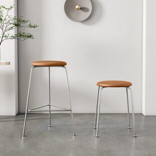 奶油风Fritz DOT吧台圆凳柜台凳餐椅不锈钢高脚凳家用矮凳 Hansen