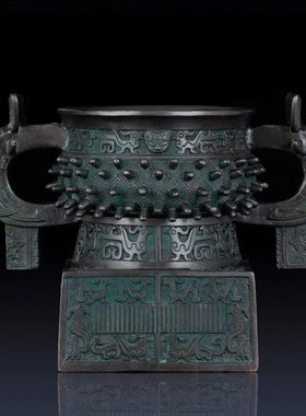 纯黄铜甲簋工艺品摆件青铜鼎奖杯铜鼎饰品活动奖品办公室装饰摆件