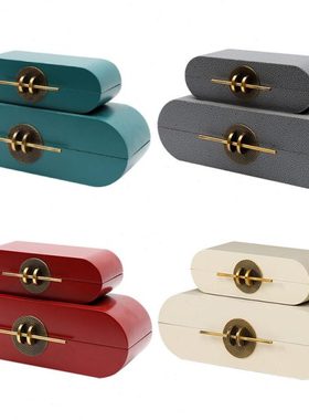 新中式白红孔雀蓝灰色烤漆皮质收纳首饰盒子样板间卧室化妆台摆件