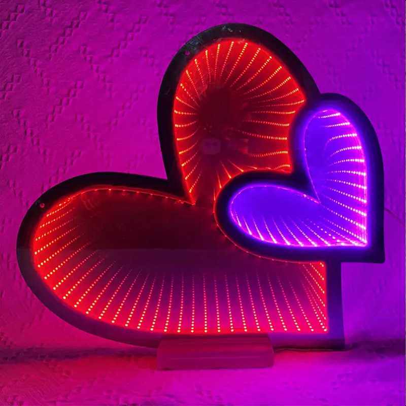 双面爱心LED无限镜霓虹灯千层镜发光字母深渊镜 镜面隧道镜
