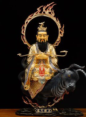 台湾鎏金纯铜通天教主神像上清道人居家家用铜像摆件