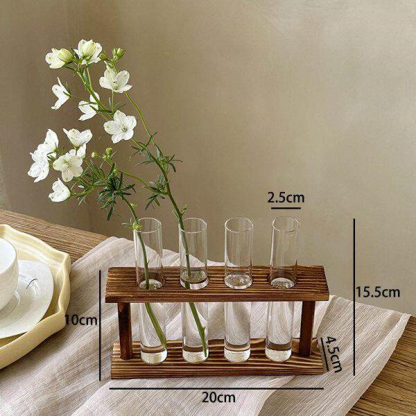 花瓶试管水养绿植插花植物容器简约木架摆件台面装饰玻璃花器