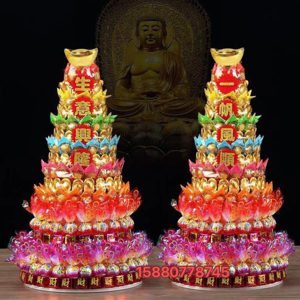 手工莲花糖塔菩萨殿前摆件寺庙法会亮灯荷花灯拜拜神上供文昌君塔