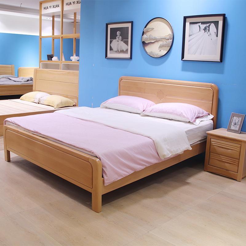 欧洲榉木床小户型卧室双人床原木实芯脚实木床榫卯结构1.8米木床
