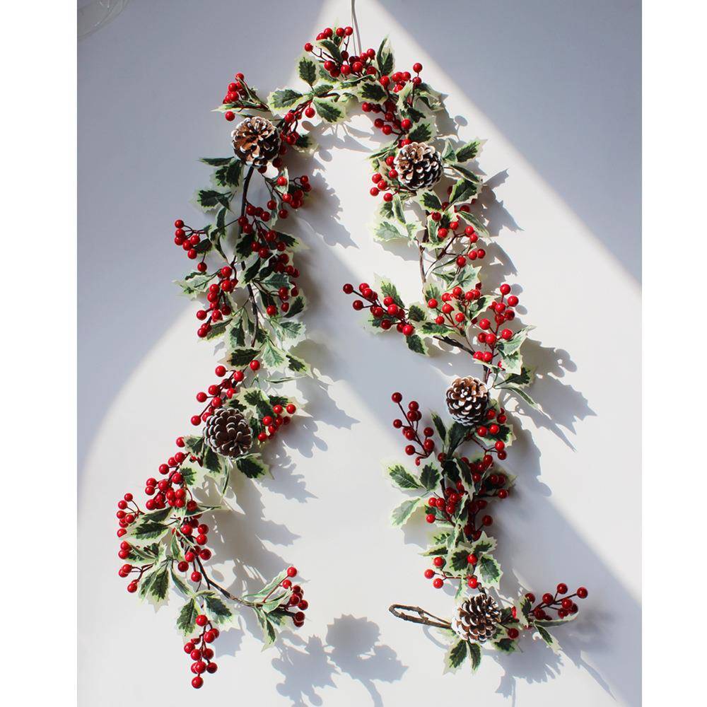 红珠红浆果白边叶藤条圣诞节装饰藤条冬青果红果圣诞藤条