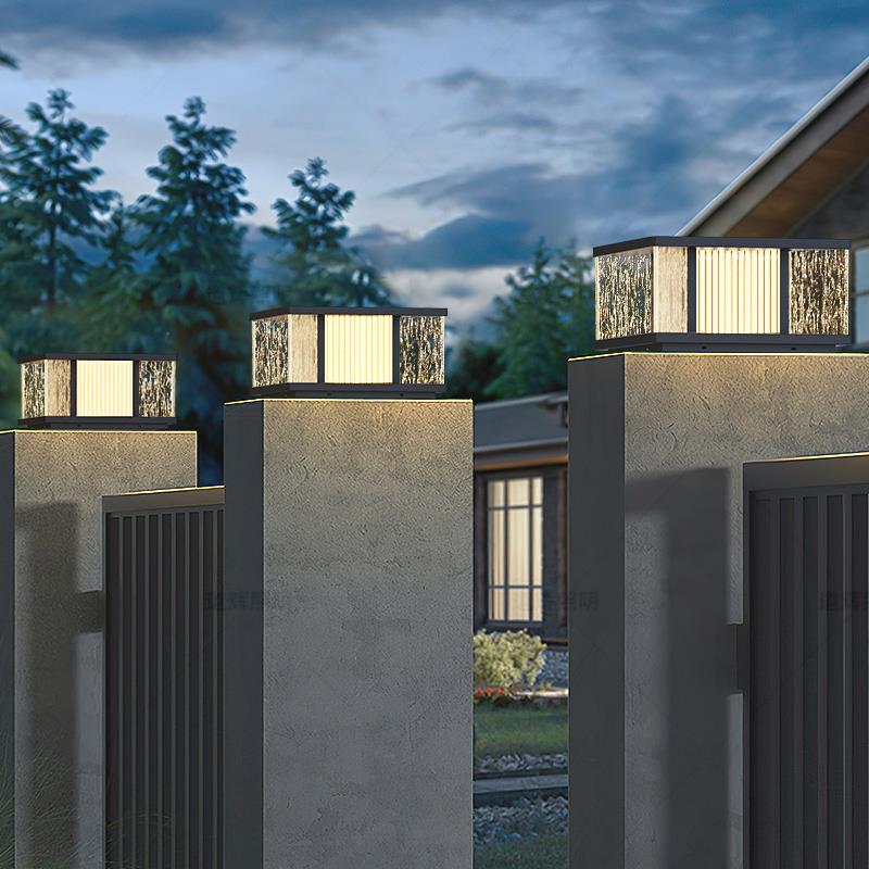 新款太阳能柱头灯户外防水花园别墅庭院柱子灯室外大门立柱灯接电