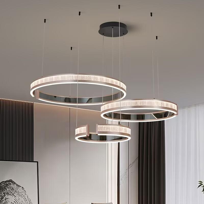 客厅吊灯意式轻奢复式楼大平层别墅大厅圆环吊灯现代简约全屋灯具