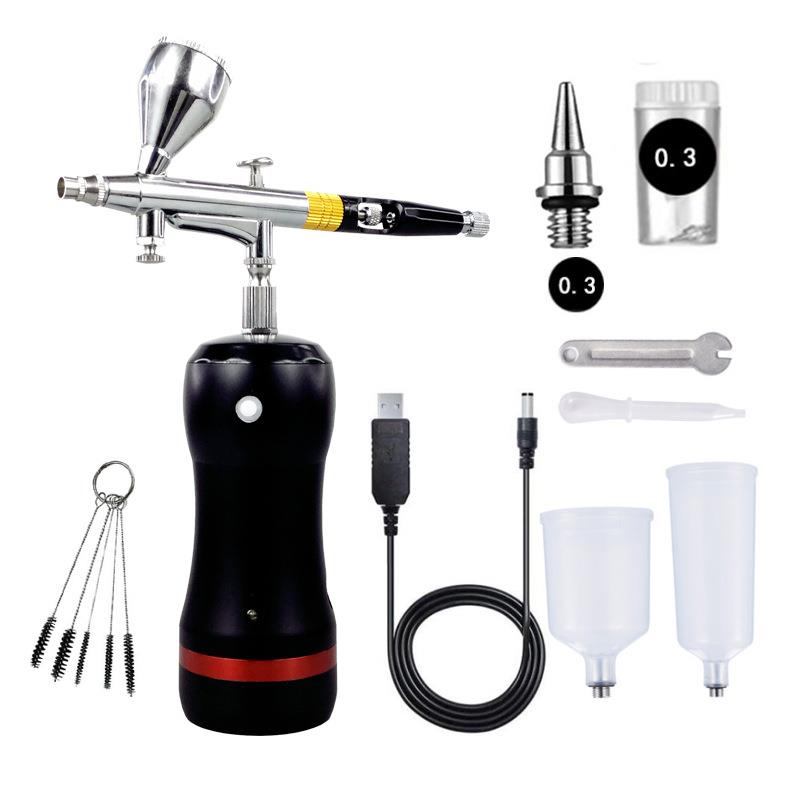 模型上色电动手持迷你喷漆丙烯颜料便携化妆龟泵双动喷笔套装