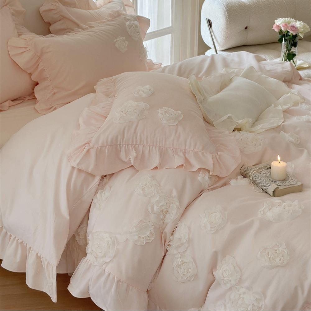 法式浪漫磨毛四件套全棉纯棉双层花边被套加厚床单床上用品