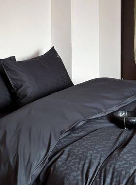 东方时髦蝴蝶提花轻奢复古全棉50支贡缎长绒棉四件套黑灰色刺绣