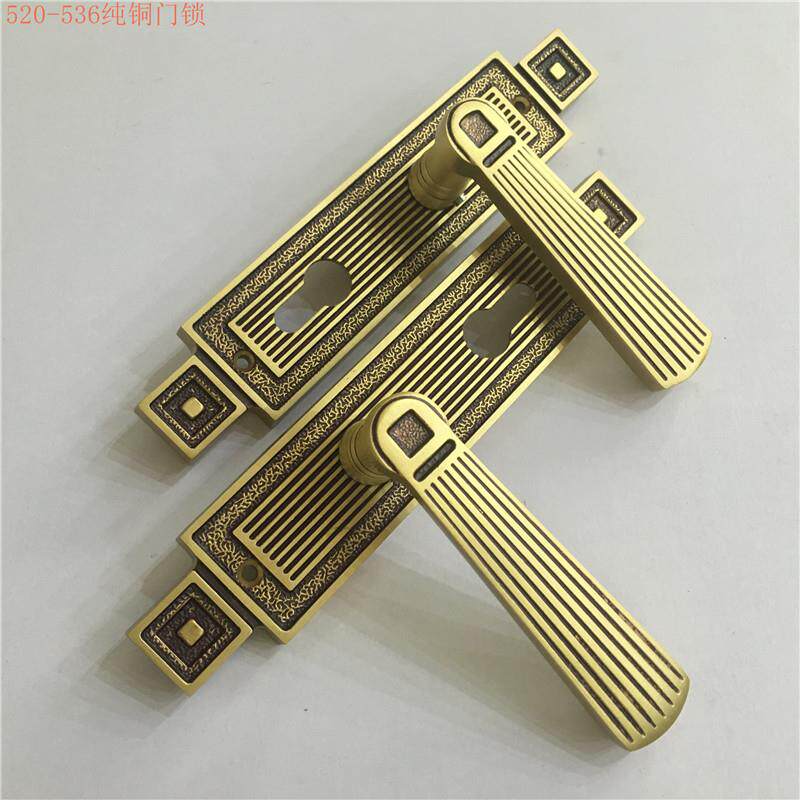 全铜新中式磁吸门锁复古实木静音纯铜门锁机械全铜卫生间门把手锁