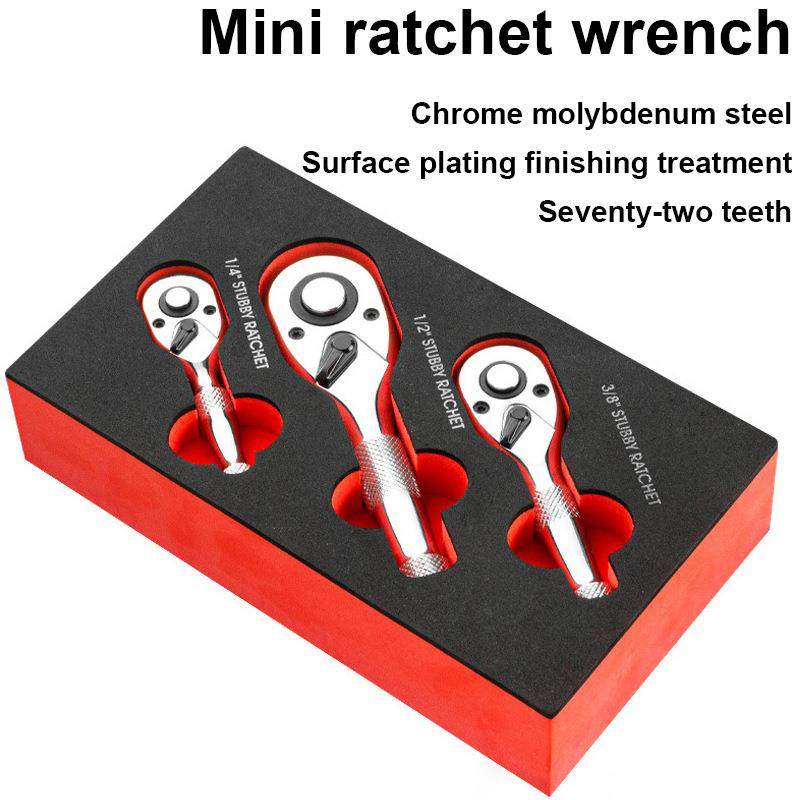 3pcs72齿快速套筒棘轮扳手大中小飞双向短柄迷你汽车维修扳手