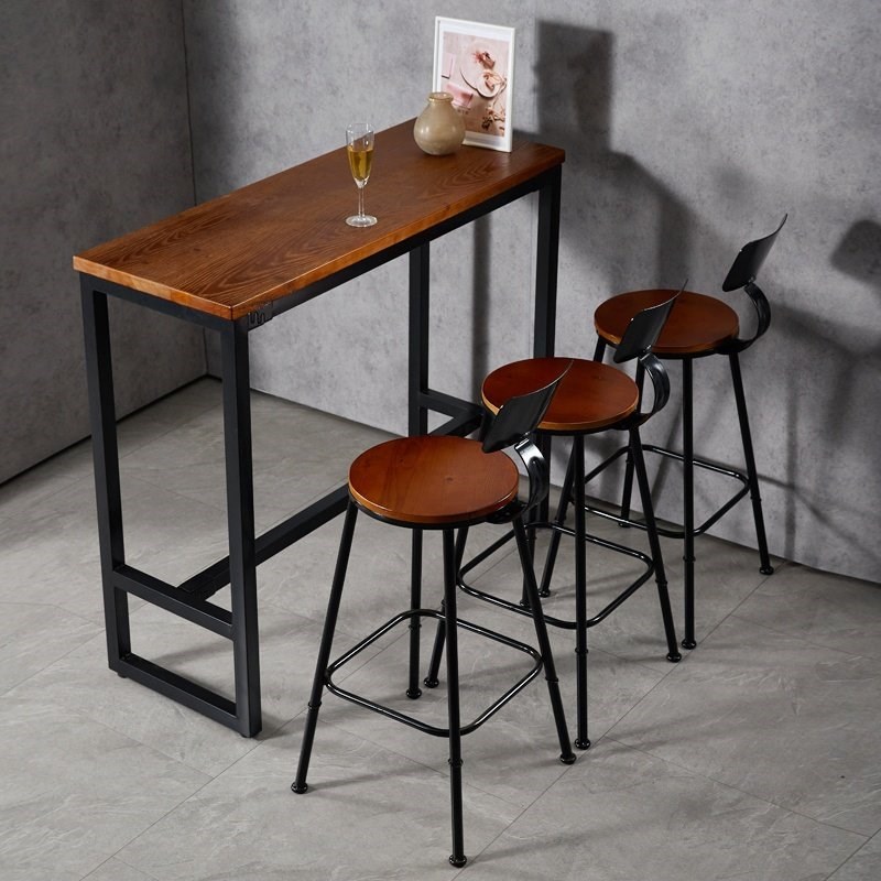 吧台桌家用酒吧高脚桌奶茶u店咖啡厅桌椅纯实木阳台靠墙长条休闲