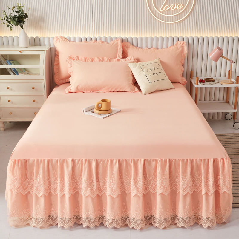 公主风蕾丝花边薄款床裙式美观防滑床罩席梦思保护罩床垫套床围布